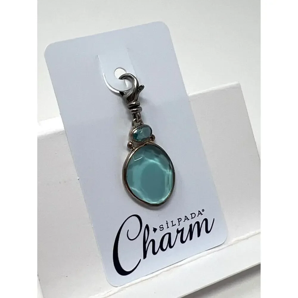 Retired 925 Silpada Sterling Silver Blue Chalcedony Quartz Charm Lobster Clasp